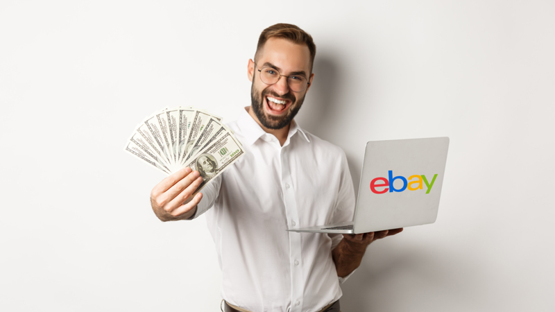 wealthy man working doing online arbitrage on eBay