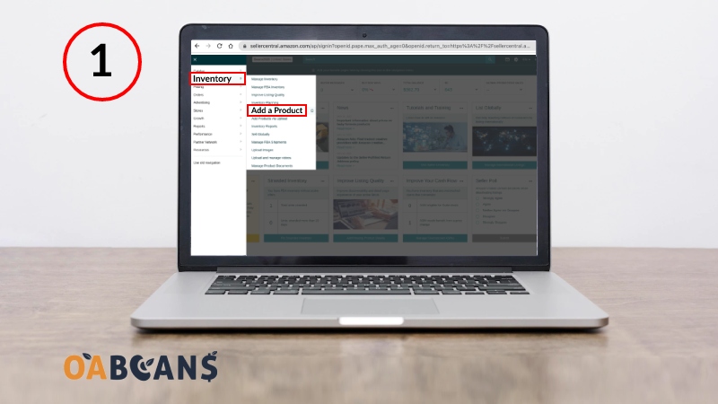 First, go to “Seller Central,” then choose the “Inventory.” Then, choose Add a Product.