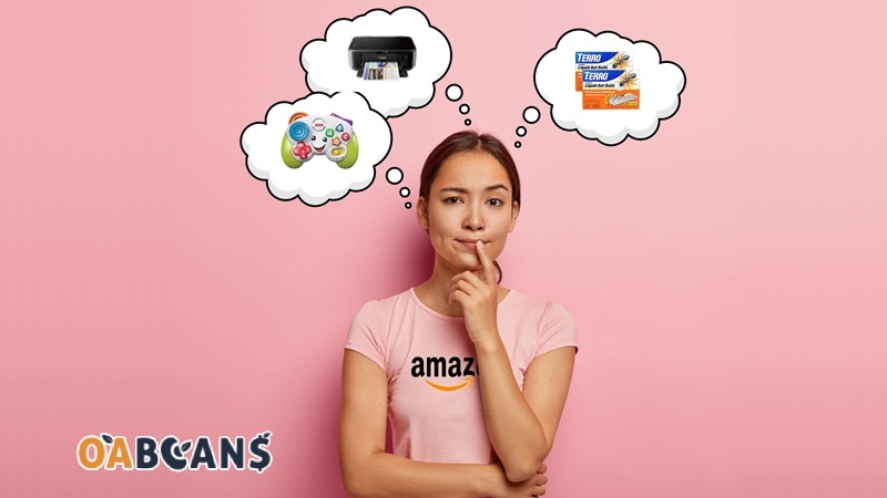 Woman thinking about the most selling products on Amazon.