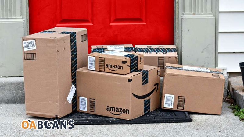 Amazon packed products in front of home's door.