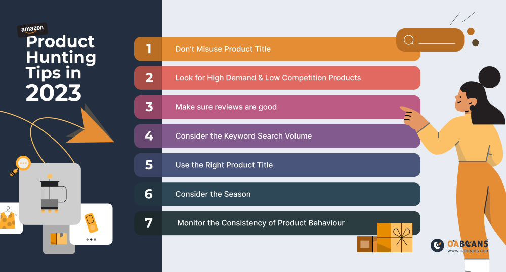 Amazon product hunting tips infography.